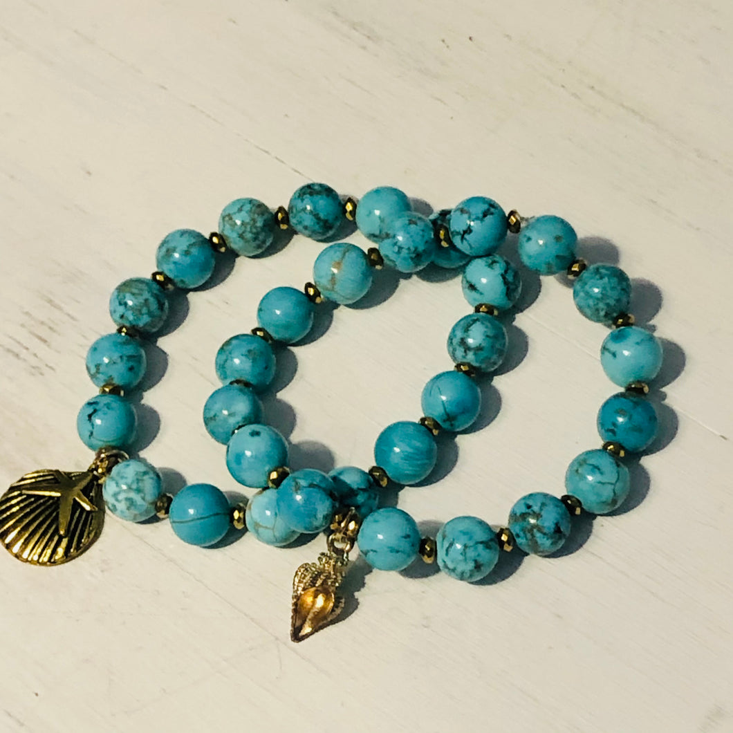 10mm Turquoise and Hematite Seaside Bracelet