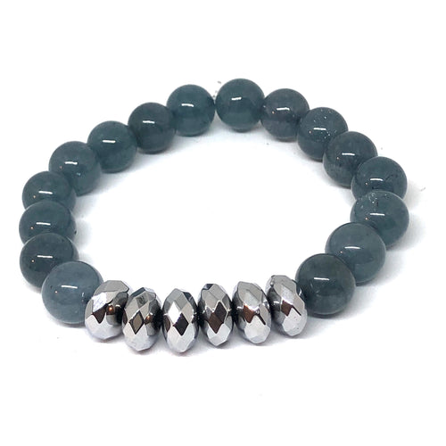 Smokey Gray Jade and Silver Hematite Bracelet