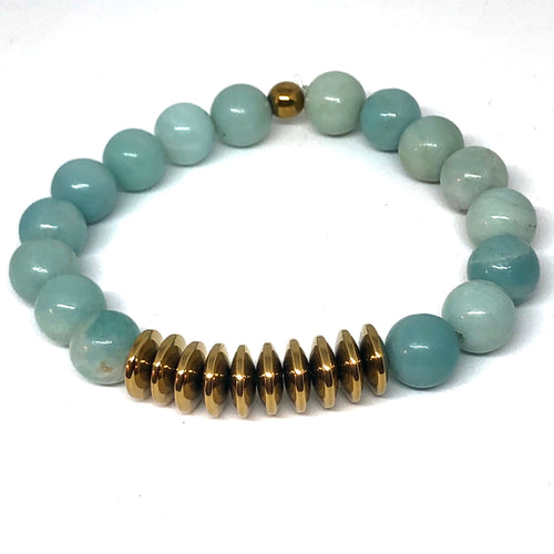 Amazonite and Gold Hematite Free Spirit Layering Bracelet