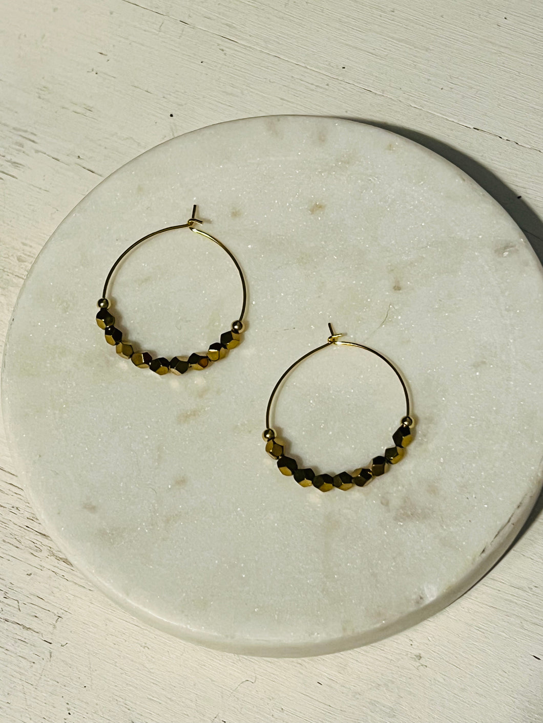 Gold Hematite Mini Hoop Earrings