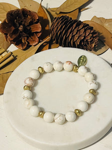 White Turquoise Layering Bracelet with African Brass Nuggets