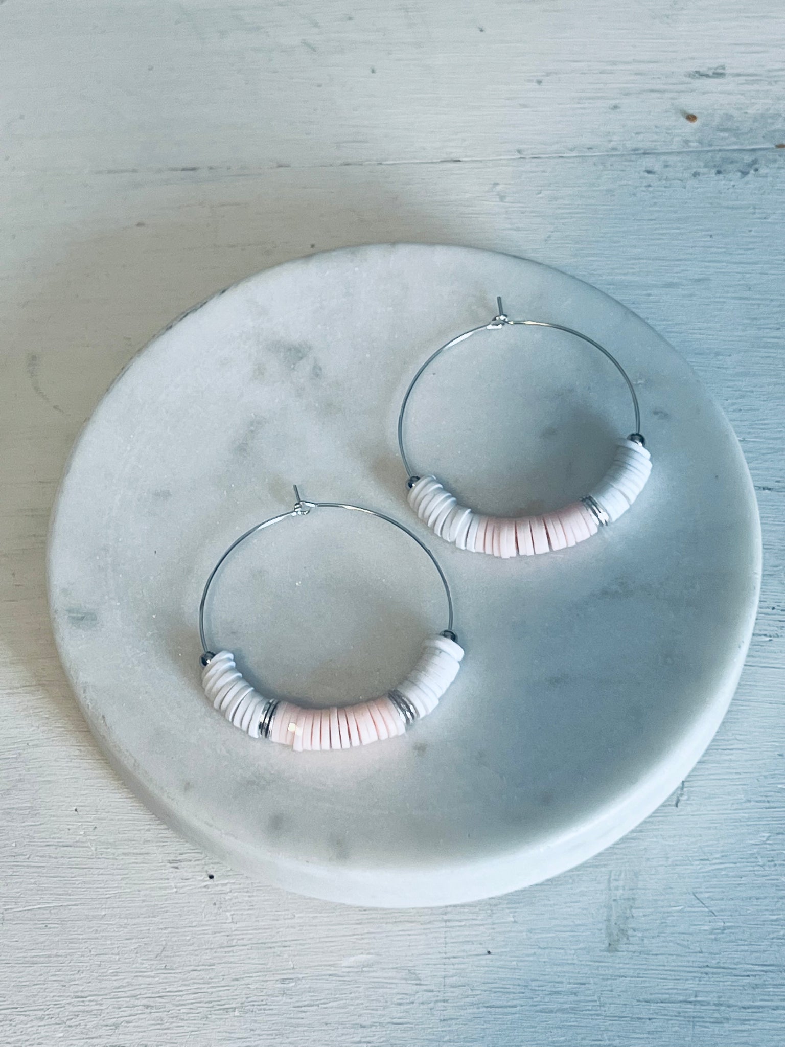 Beach Pink Heishi Hoop Earrings