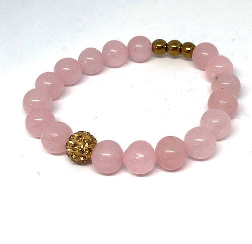 Rose Quartz and Gold Pave Bracelet