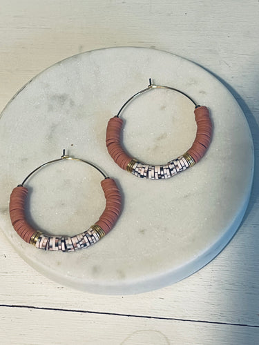 Dark Rose Speckle Heishi Hoop Earrings