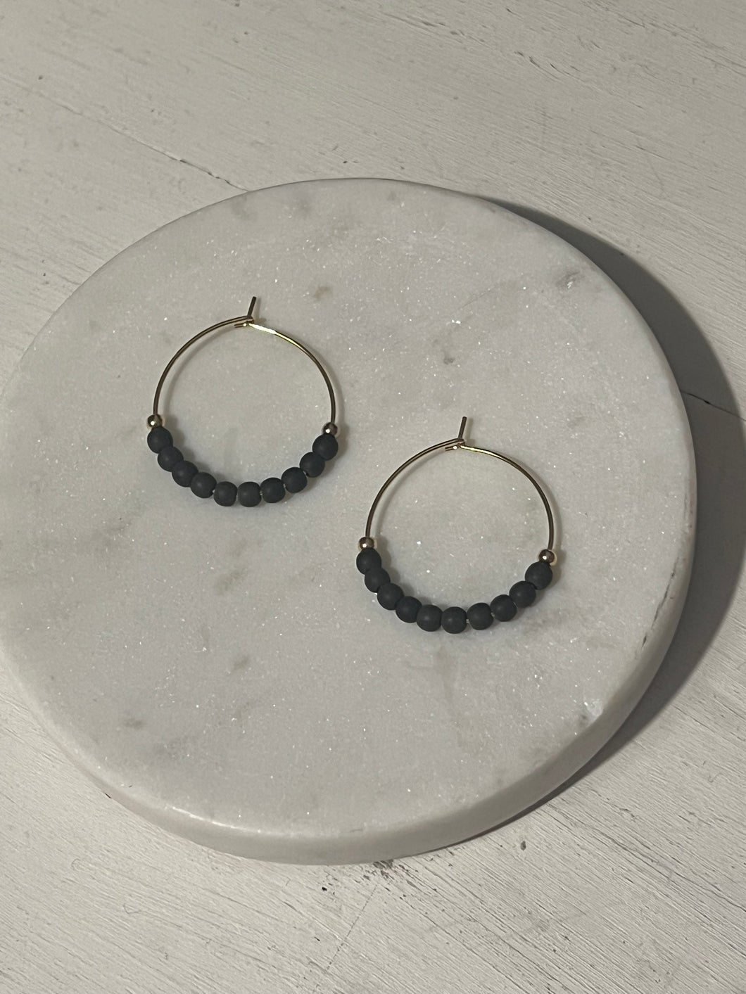 Matte Black Agate Mini Hoop Earrings