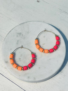 Pink & Orange Clay Polymer Hoop Earrings