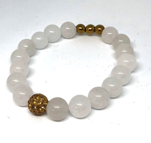Pale White Agate and Gold Pave Bracelet