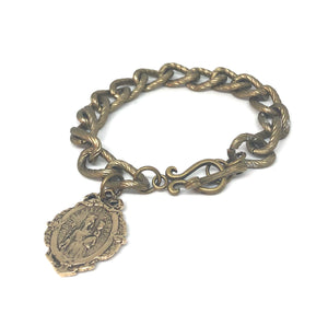 Antique Brass Chain Link Bracelet with Notre Dame of Lapeyrouse Medal