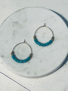 Turquoise and Brass Mini Hoop Earrings