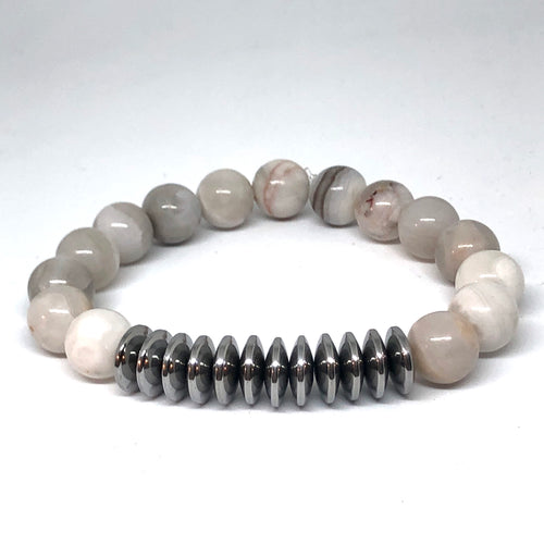 Dove Agate and Silver Hematite Free Spirit Layering Bracelet