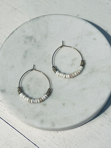 White Turquoise and Brass Mini Hoop Earrings