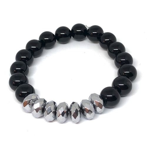 Black Onyx and Silver Hematite Bracelet