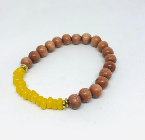 8mm Yellow Java Glass and Rosewood Diffuser Bracelet