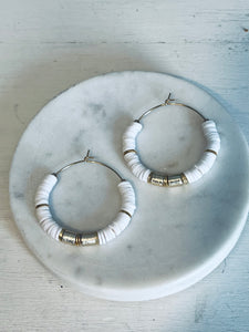 White Luxe Heishi Hoop Earrings