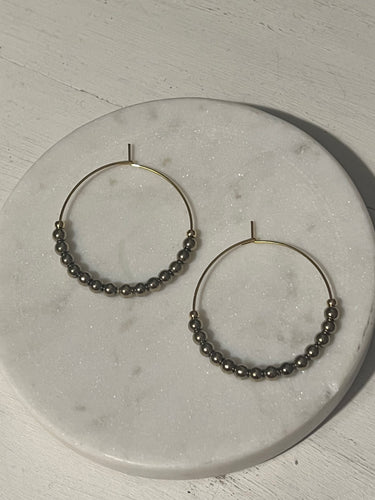 Gold Hematite Hoop Earrings