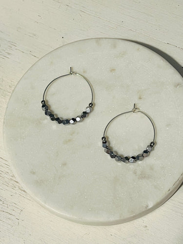 Silver Hematite Mini Hoop Earrings
