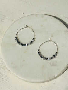Silver Hematite Mini Hoop Earrings