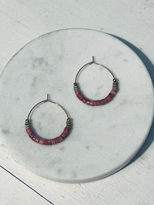 Rhodonite and Brass Mini Hoop Earrings