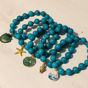 10mm Deep Turquoise and Hematite Seaside Bracelet