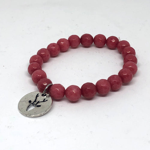 8mm Cherry Red Jade with Silver Reindeer