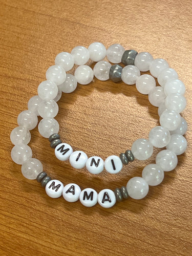Mommy and Me Pale White Agate Bracelet Set