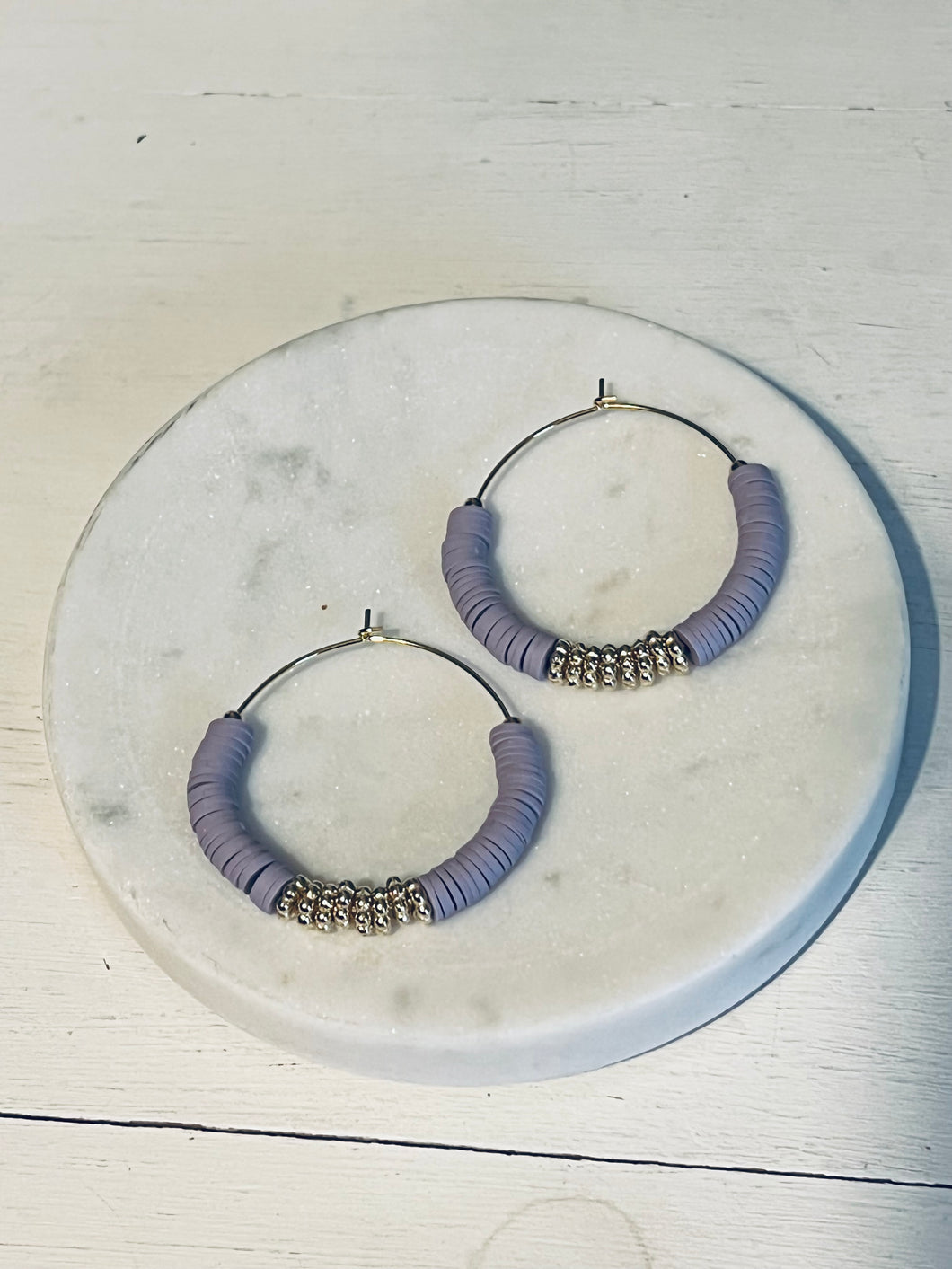 Lavender Heishi Hoop Earrings