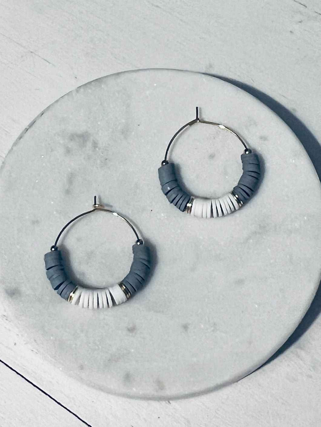 Gray and White Mini Hoop Earrings