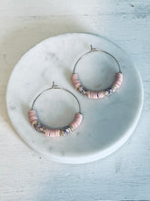Pink Speckle Heishi Hoop Earrings