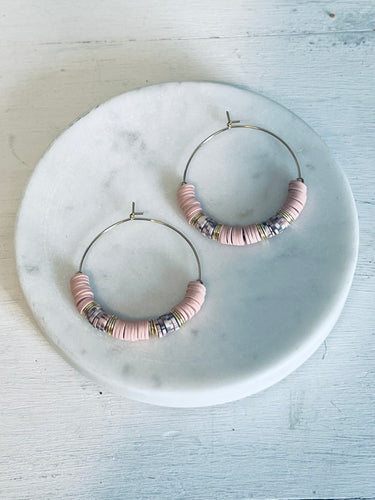 Pink Speckle Heishi Hoop Earrings