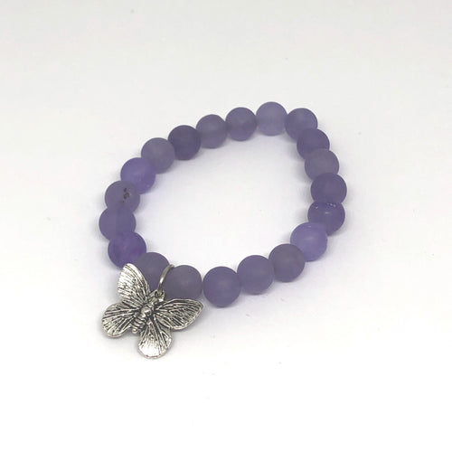 8mm Matte Purple Jade with Silver Butterfly