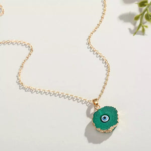 Druzy Evil Eye Pendant Necklace (white or green)