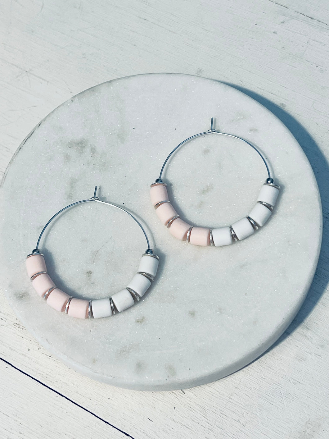 Pale Pink Clay Polymer Hoop Earrings