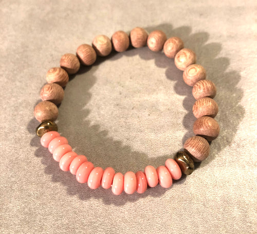 8mm Salmon Pink Java Glass and Rosewood Diffuser Bracelet