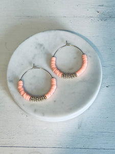 Peach Heishi Hoop Earrings