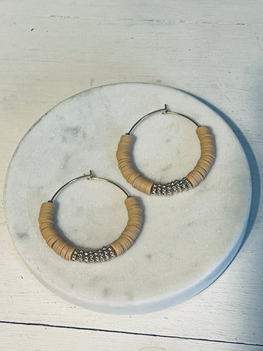 Wheat Heishi Hoop Earrings