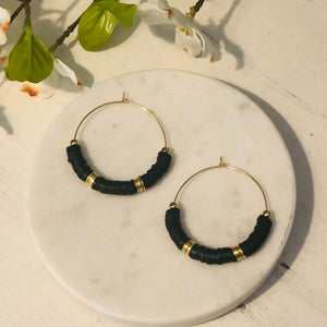 Black  Heishi Hoop Earrings