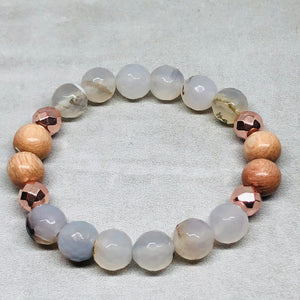 Faceted Shadow Agate and Rosewood Diffuser Bracelet