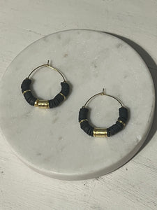 Charcoal Luxe Heishi Mini Hoop Earrings