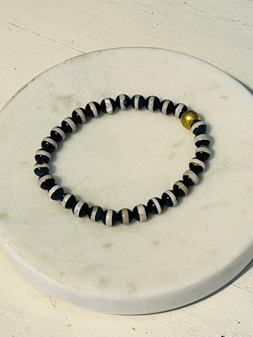 6mm Black Stripe Agate Stacking Bracelet
