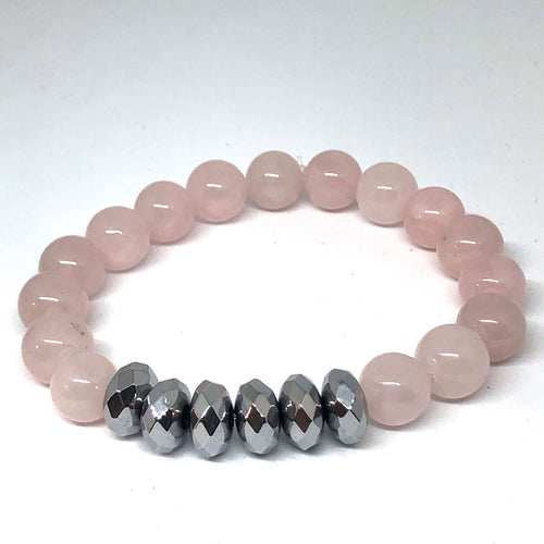 Rose Quartz and Silver Hematite Bracelet