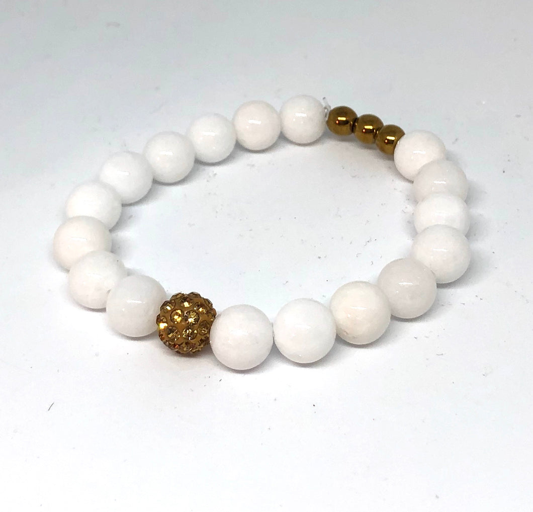 White Jade and Gold Pave Bracelet