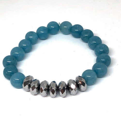 Aquamarine Jade and Silver Hematite Bracelet