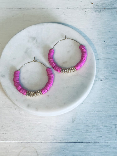 Orchid Heishi Hoop Earrings