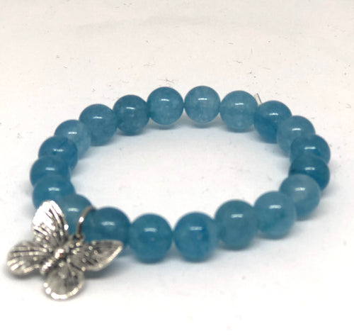 8mm Sea Blue Jade with Butterfly